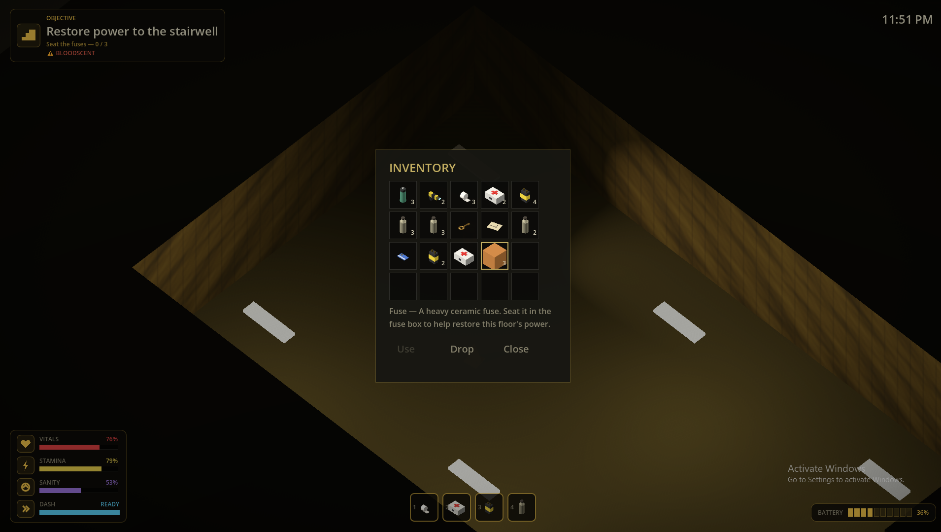 Inventory screen during a dark run